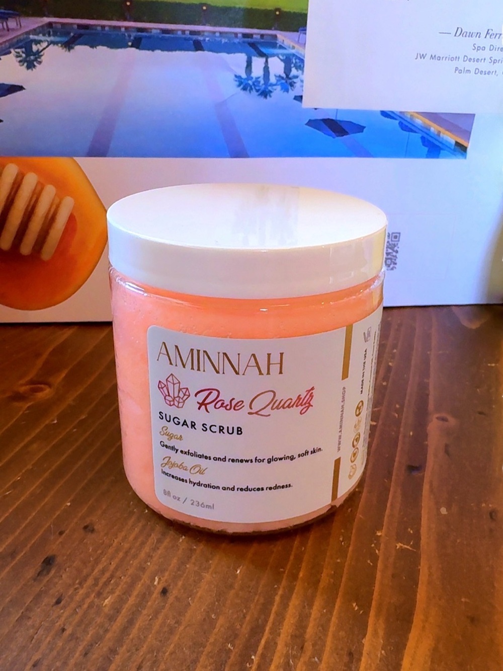 AMINNAH Rose Quartz Sugar Scrub 8 oz – NEW Inner Safety Sealed